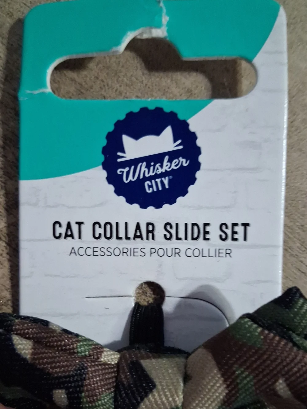Gray Herringbone & Camo Bow Tie Cat Collar Slide Set